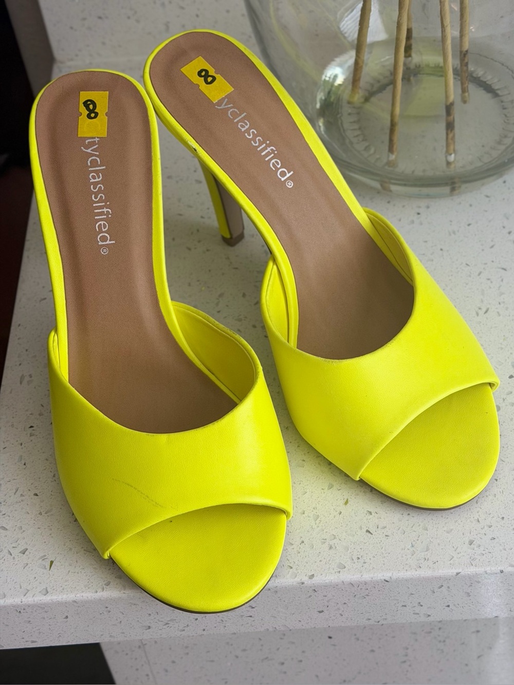 Classified Neon Yellow Open-Toe Mule Heels